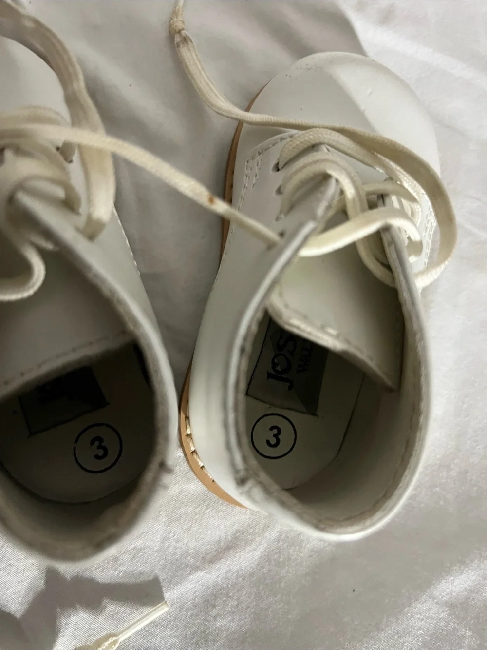 Baby White Leather Lace-Up Walker Shoes with Tan Sole
